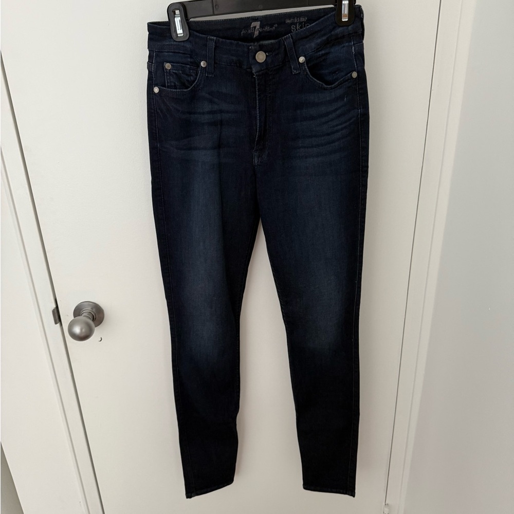 7 For All Mankind Blue Skinny Jeans with Deep Indigo Hue